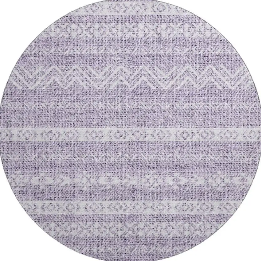 8' Purple And Ivory Southwestern Washable Round Rug With UV Protection Photo 3