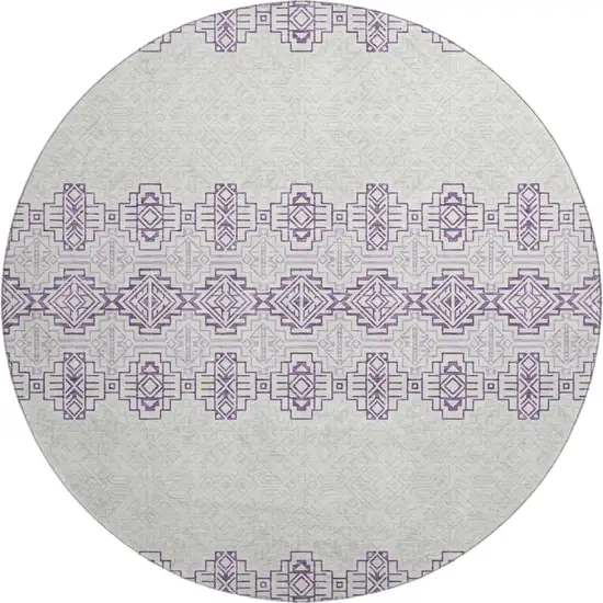 8' Purple And Ivory Southwestern Washable Round Rug With UV Protection Photo 1