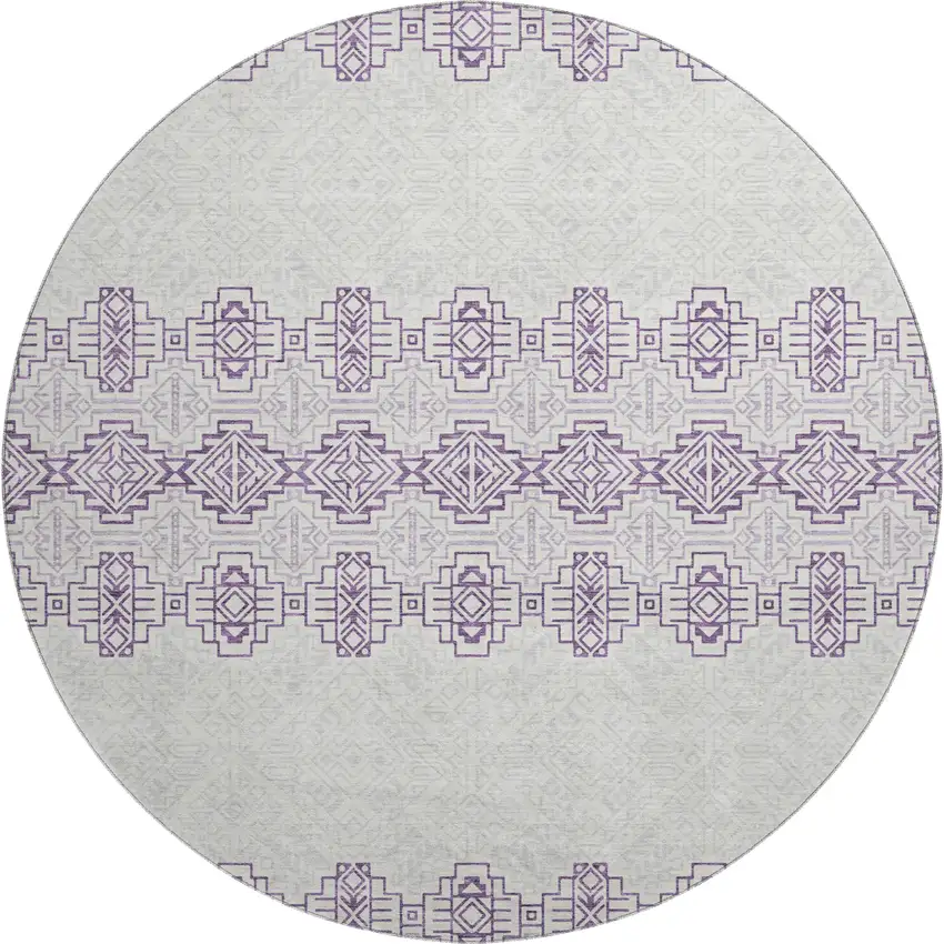 8' Purple And Ivory Southwestern Washable Round Rug With UV Protection Photo 1