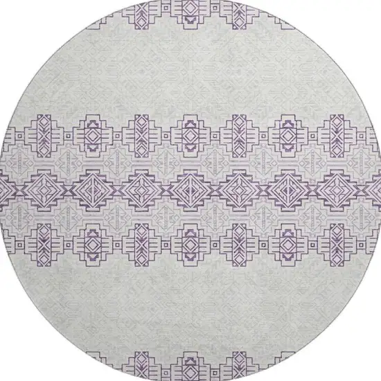 8' Purple And Ivory Southwestern Washable Round Rug With UV Protection Photo 3
