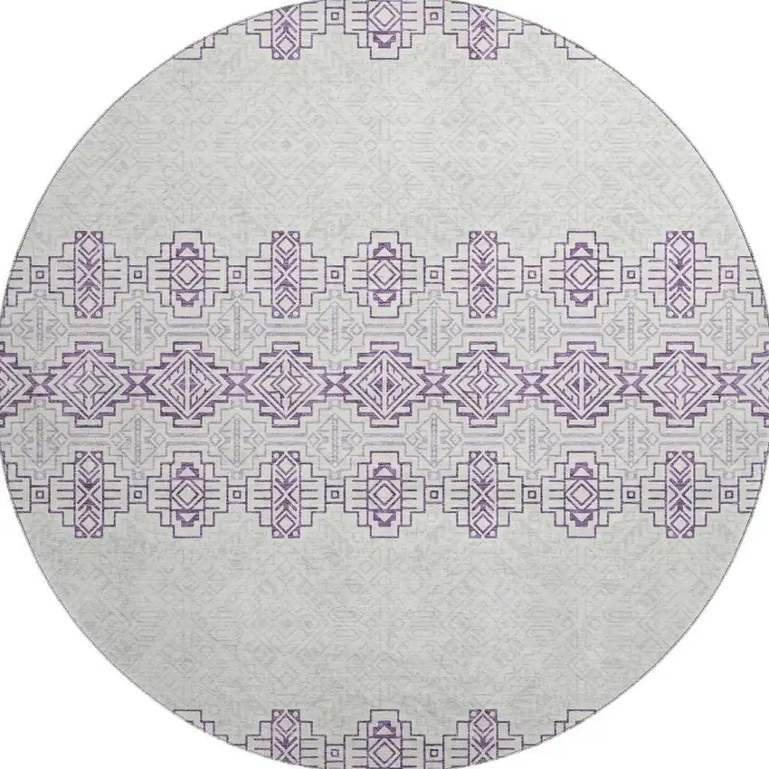 8' Purple And Ivory Southwestern Washable Round Rug With UV Protection Photo 3