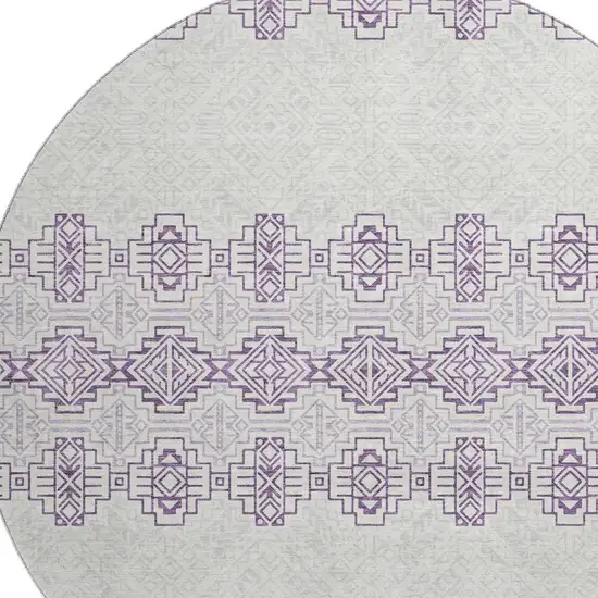 8' Purple And Ivory Southwestern Washable Round Rug With UV Protection Photo 2
