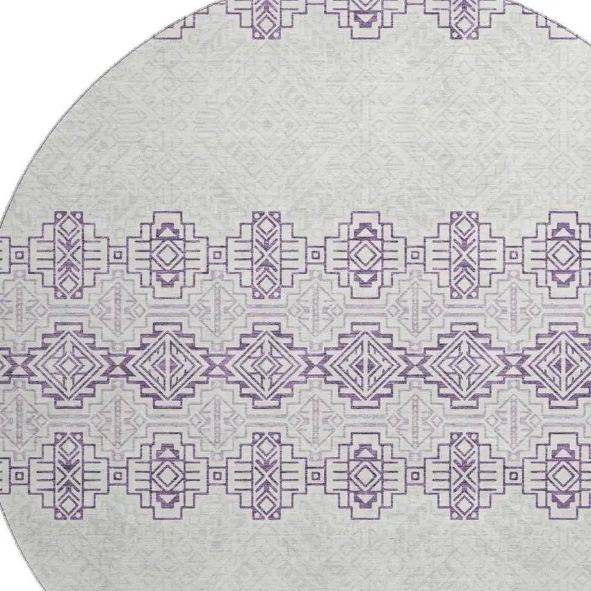 8' Purple And Ivory Southwestern Washable Round Rug With UV Protection Photo 2