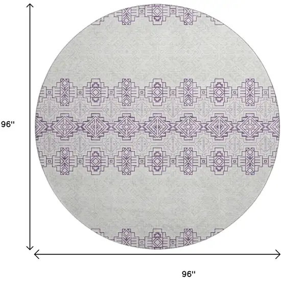 8' Purple And Ivory Southwestern Washable Round Rug With UV Protection Photo 9