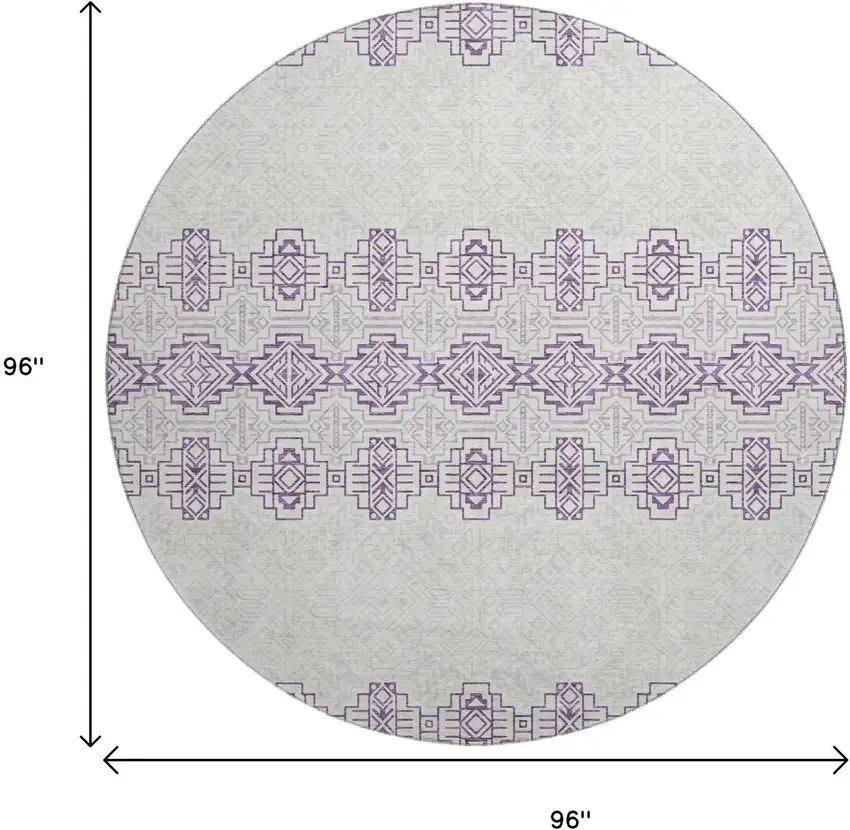 8' Purple And Ivory Southwestern Washable Round Rug With UV Protection Photo 9