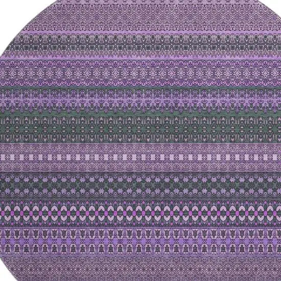 8' Purple And Ivory Striped Washable Round Rug With UV Protection Photo 3
