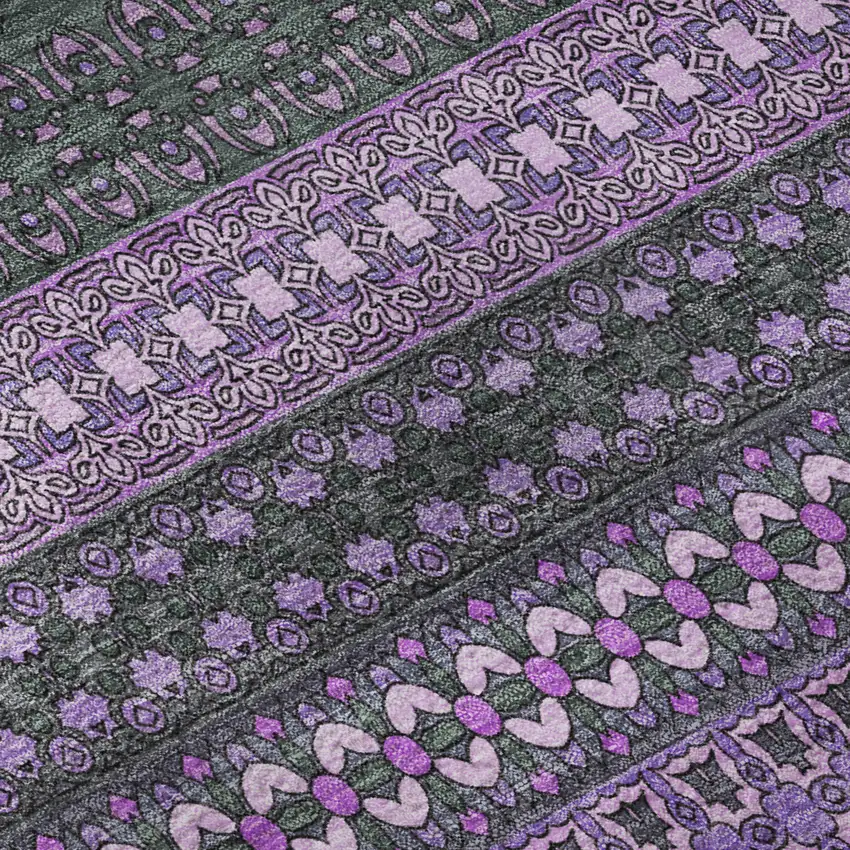 8' Purple And Ivory Striped Washable Round Rug With UV Protection Photo 9