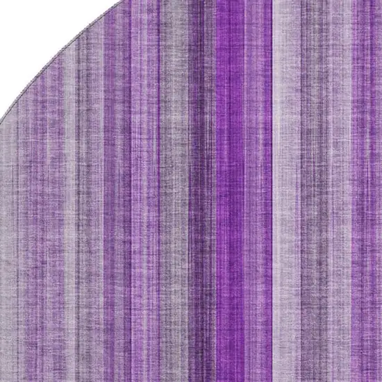 8' Purple And Ivory Striped Washable Round Rug With UV Protection Photo 3