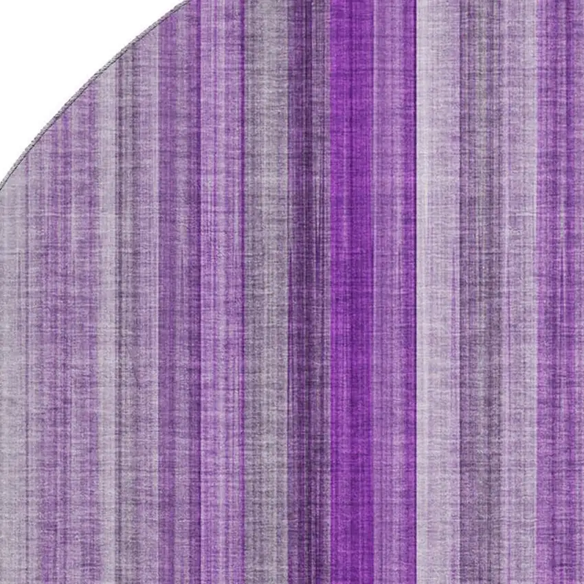 8' Purple And Ivory Striped Washable Round Rug With UV Protection Photo 3