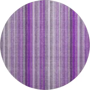 Photo of 8' Purple And Ivory Striped Washable Round Rug With UV Protection