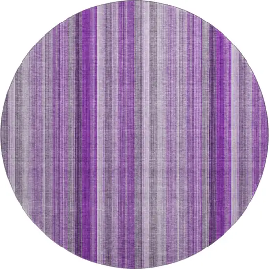 8' Purple And Ivory Striped Washable Round Rug With UV Protection Photo 1