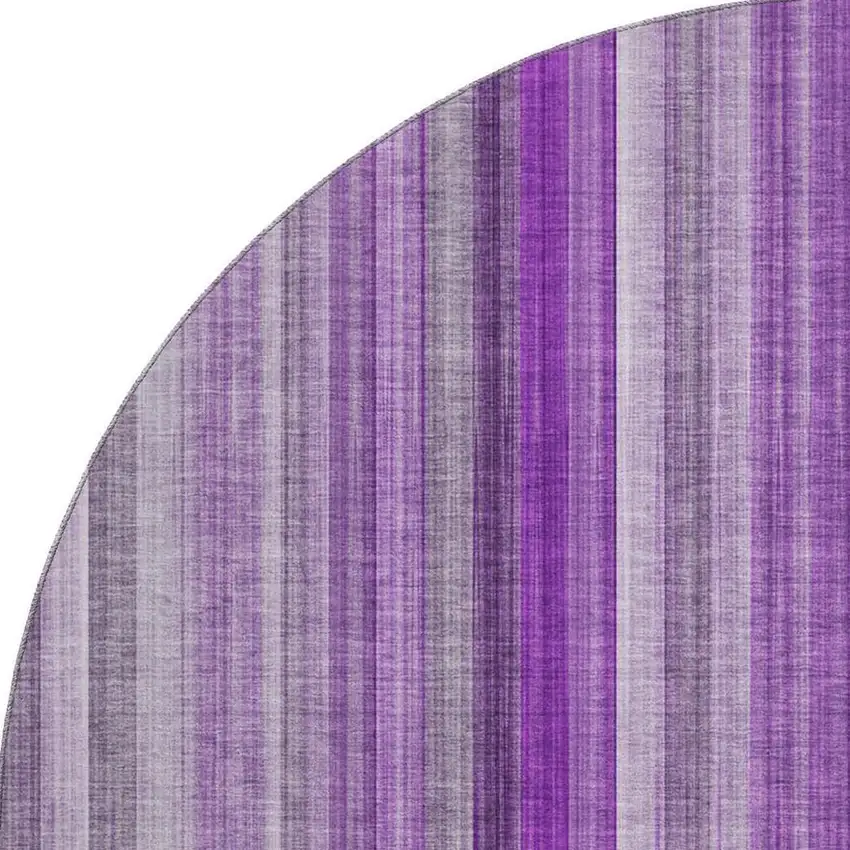8' Purple And Ivory Striped Washable Round Rug With UV Protection Photo 4
