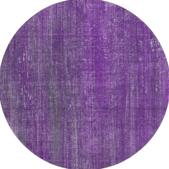 8' Purple And Ivory Striped Washable Round Rug With UV Protection Photo 4