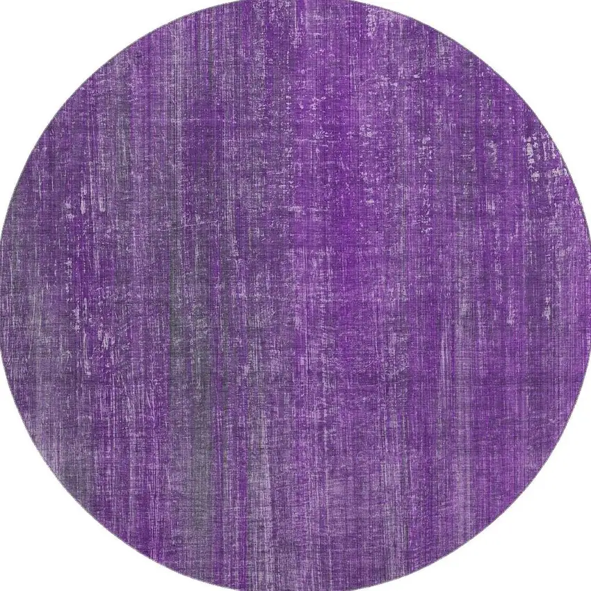 8' Purple And Ivory Striped Washable Round Rug With UV Protection Photo 4