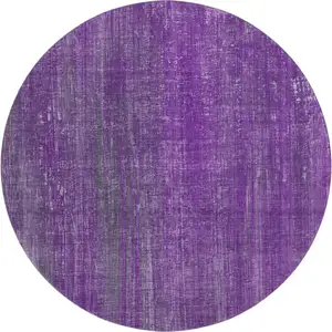 Photo of 8' Purple And Ivory Striped Washable Round Rug With UV Protection
