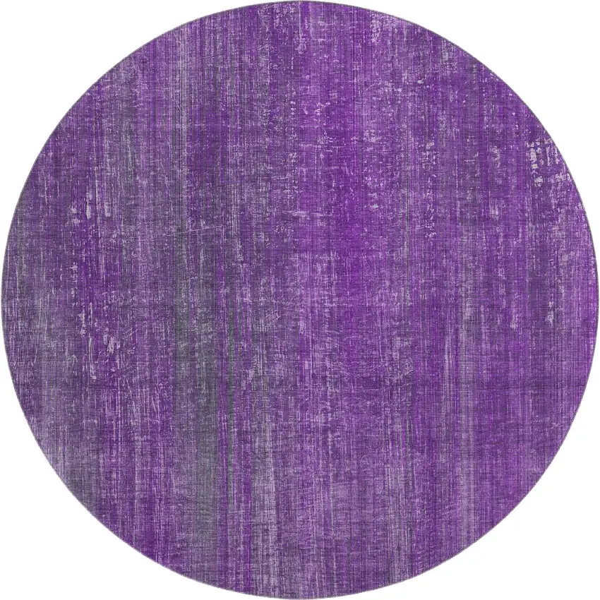 8' Purple And Ivory Striped Washable Round Rug With UV Protection Photo 1