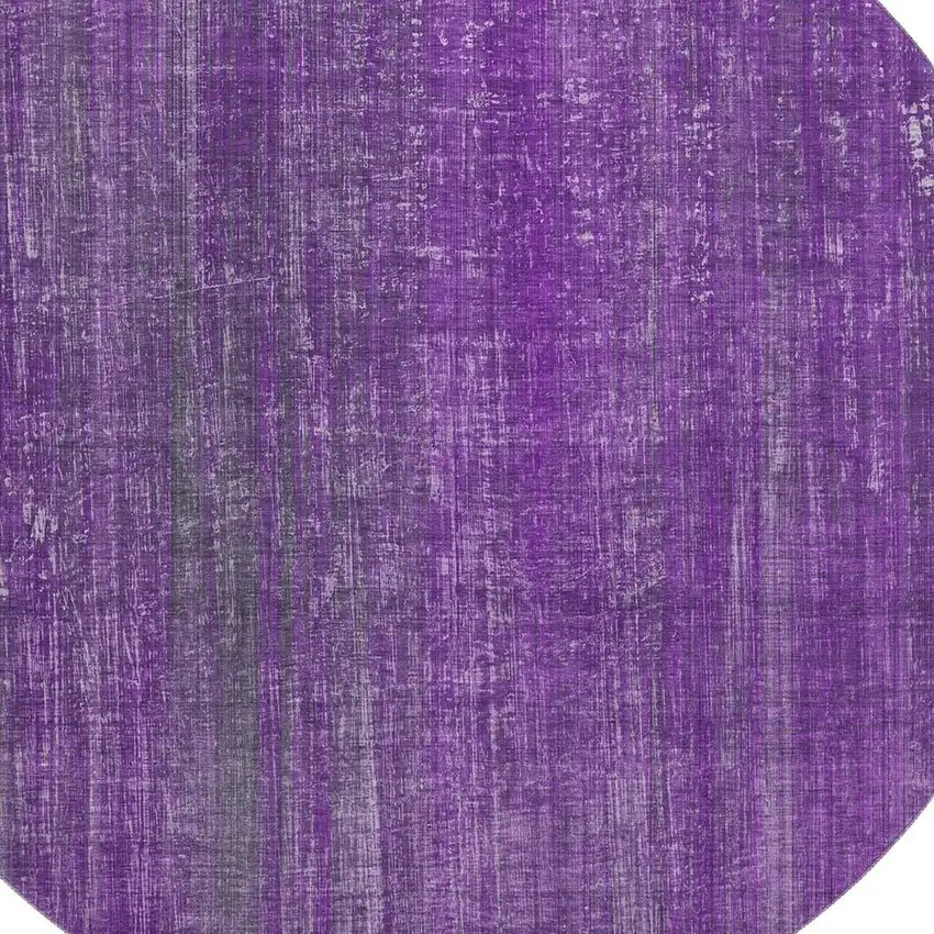 8' Purple And Ivory Striped Washable Round Rug With UV Protection Photo 3