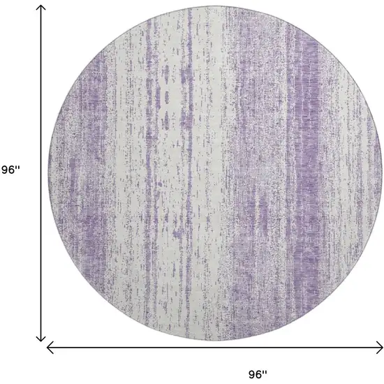 8' Purple And Ivory Striped Washable Round Rug With UV Protection Photo 3