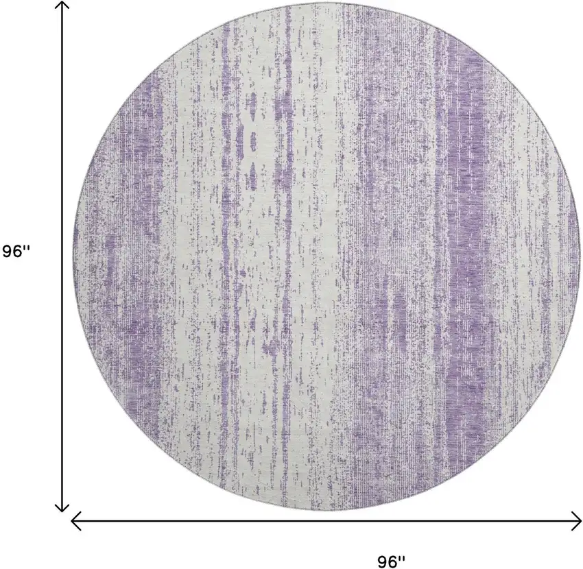 8' Purple And Ivory Striped Washable Round Rug With UV Protection Photo 3