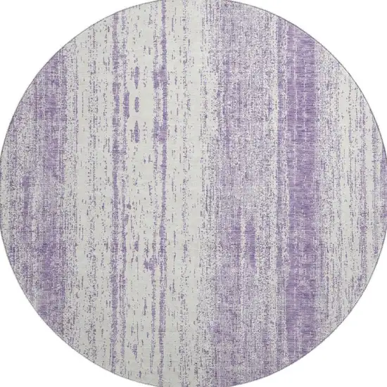 8' Purple And Ivory Striped Washable Round Rug With UV Protection Photo 4