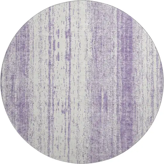8' Purple And Ivory Striped Washable Round Rug With UV Protection Photo 1