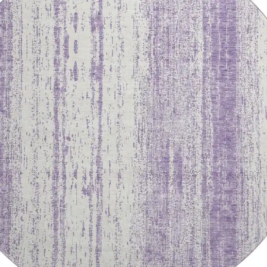 8' Purple And Ivory Striped Washable Round Rug With UV Protection Photo 3
