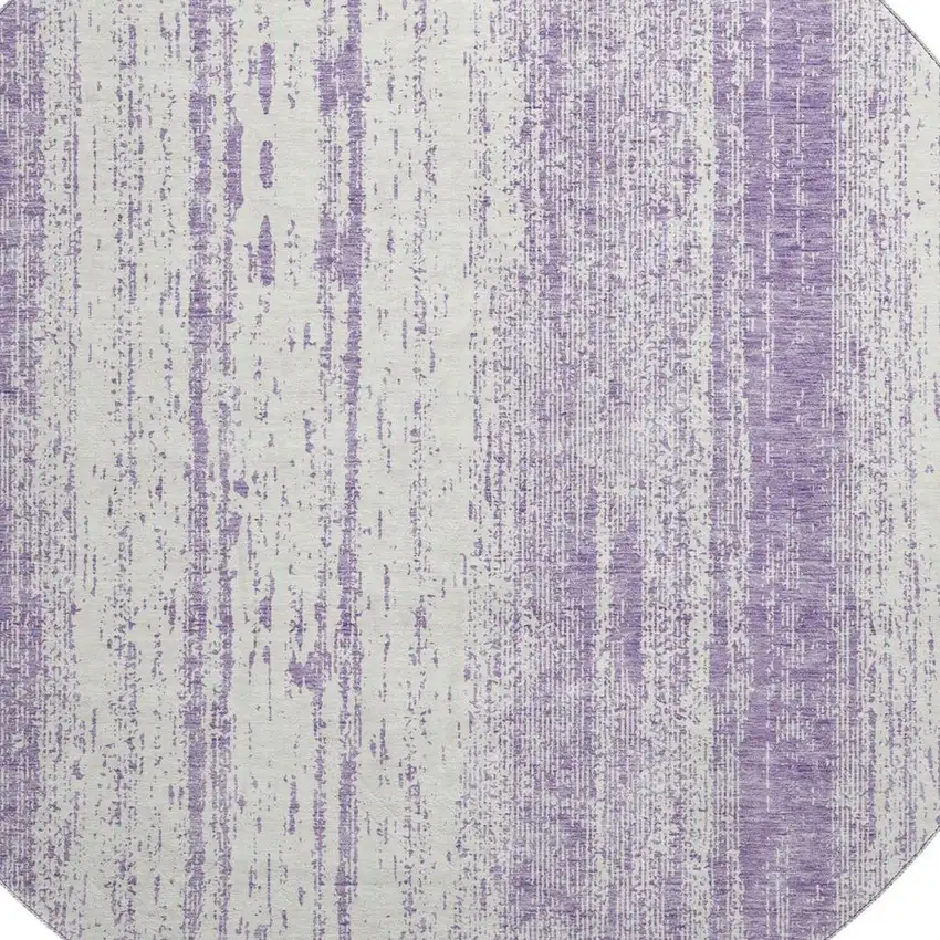 8' Purple And Ivory Striped Washable Round Rug With UV Protection Photo 3