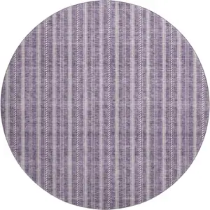 Photo of 8' Purple And Ivory Striped Washable Round Rug With UV Protection