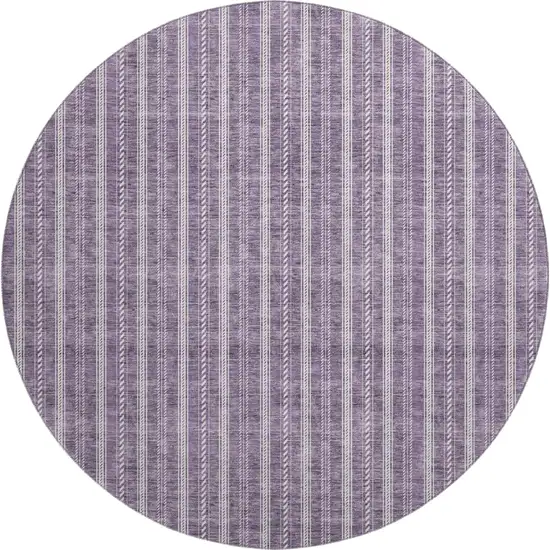 8' Purple And Ivory Striped Washable Round Rug With UV Protection Photo 1