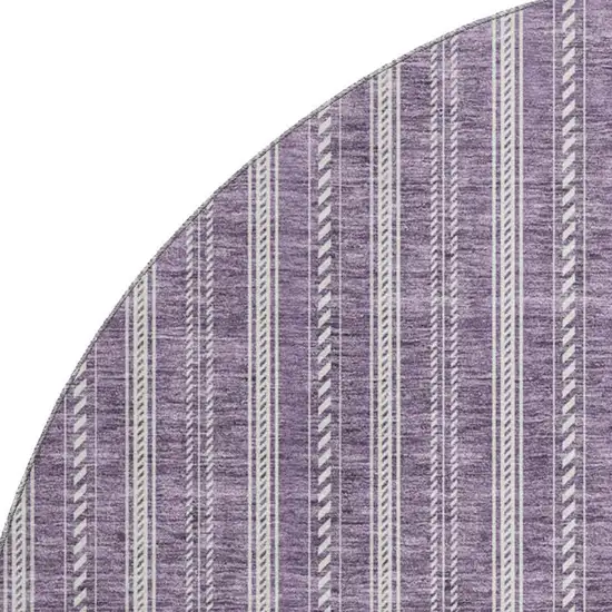8' Purple And Ivory Striped Washable Round Rug With UV Protection Photo 2