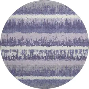 Photo of 8' Purple And Ivory Striped Washable Round Rug With UV Protection