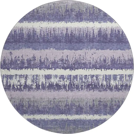8' Purple And Ivory Striped Washable Round Rug With UV Protection Photo 1