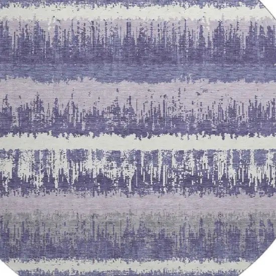 8' Purple And Ivory Striped Washable Round Rug With UV Protection Photo 2
