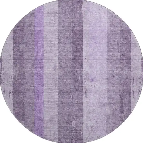 8' Purple And Ivory Striped Washable Round Rug With UV Protection Photo 3