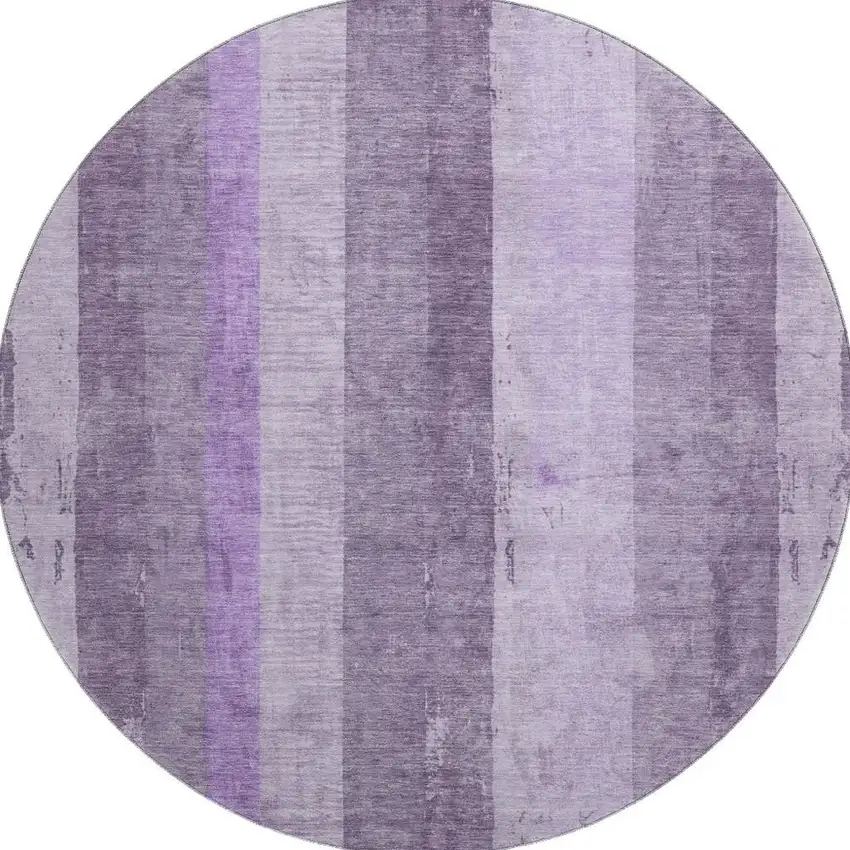 8' Purple And Ivory Striped Washable Round Rug With UV Protection Photo 3