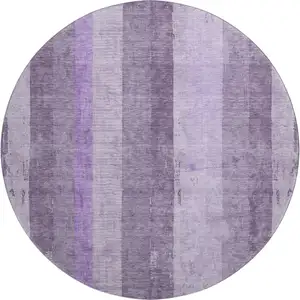 Photo of 8' Purple And Ivory Striped Washable Round Rug With UV Protection