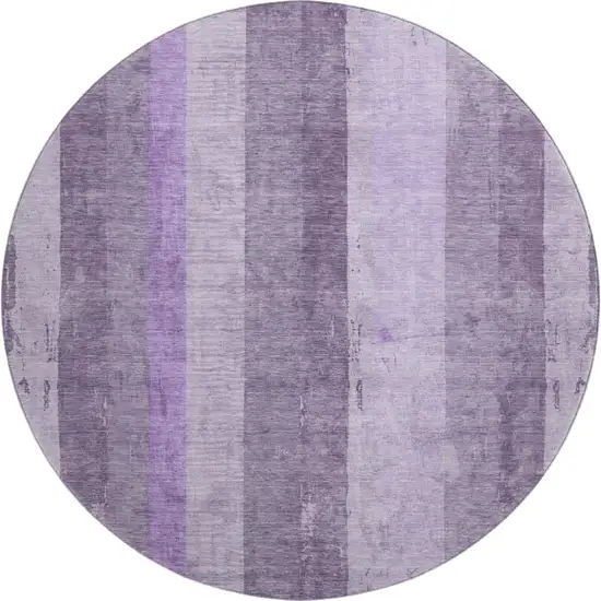 8' Purple And Ivory Striped Washable Round Rug With UV Protection Photo 1