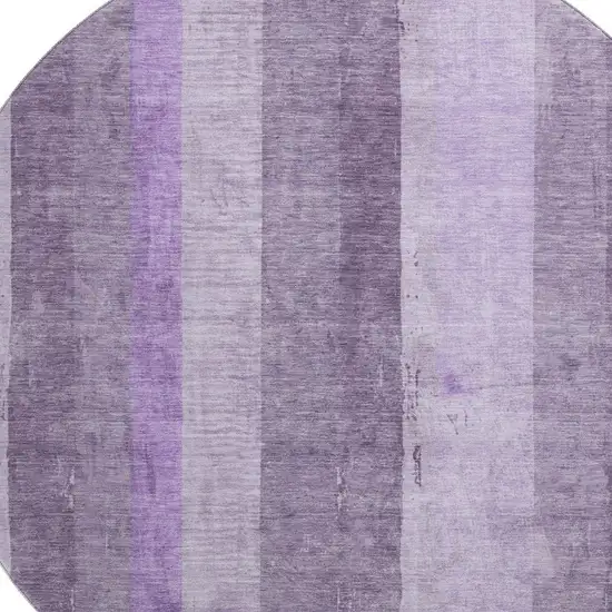 8' Purple And Ivory Striped Washable Round Rug With UV Protection Photo 2
