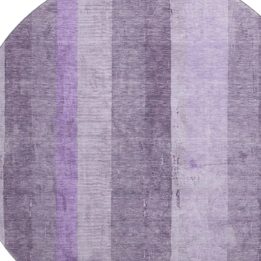 8' Purple And Ivory Striped Washable Round Rug With UV Protection Photo 2