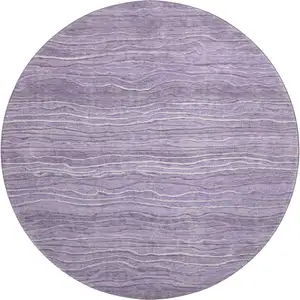 Photo of 8' Purple And Ivory Striped Washable Round Rug With UV Protection