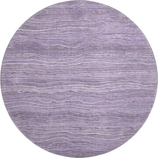 8' Purple And Ivory Striped Washable Round Rug With UV Protection Photo 1