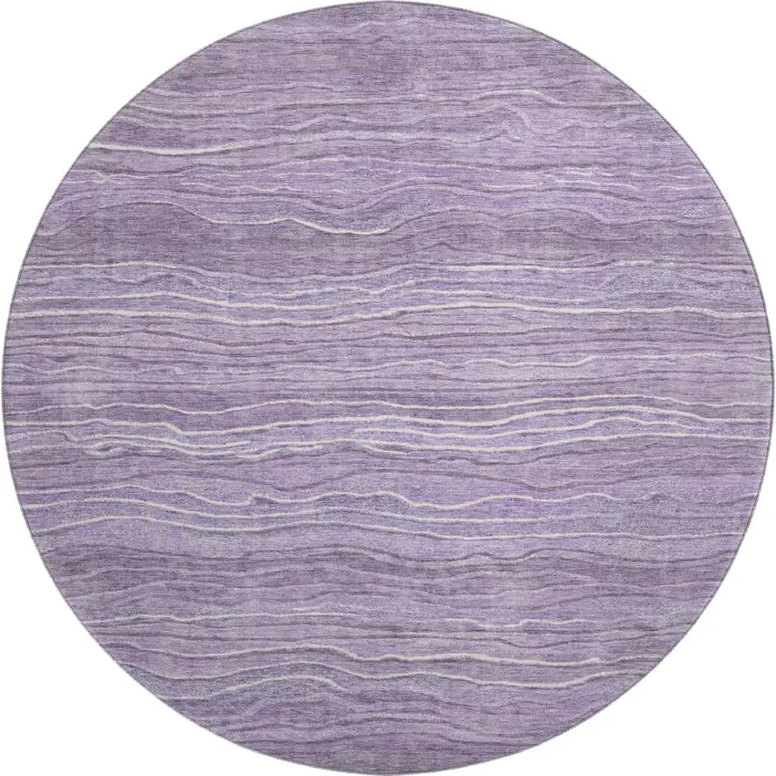 8' Purple And Ivory Striped Washable Round Rug With UV Protection Photo 1