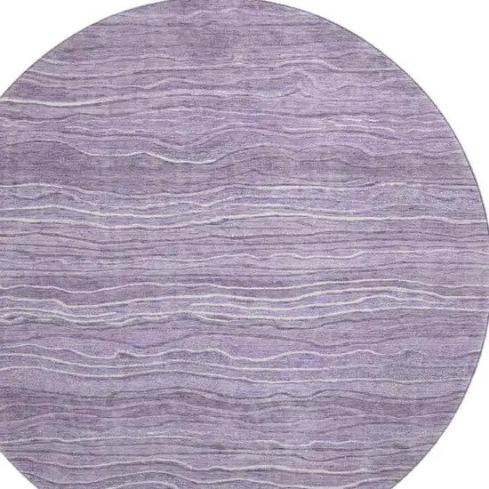 8' Purple And Ivory Striped Washable Round Rug With UV Protection Photo 3