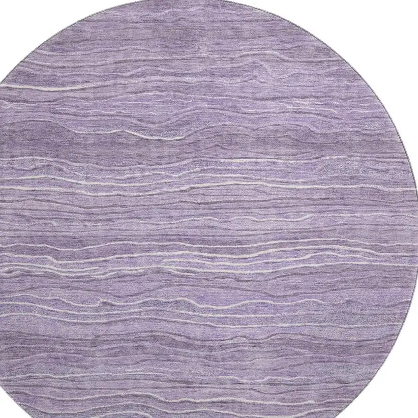 8' Purple And Ivory Striped Washable Round Rug With UV Protection Photo 3