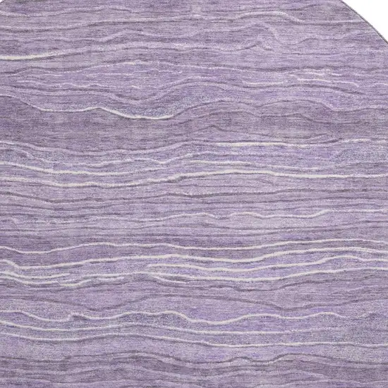 8' Purple And Ivory Striped Washable Round Rug With UV Protection Photo 3