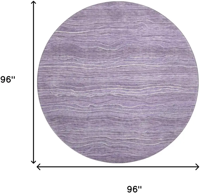 8' Purple And Ivory Striped Washable Round Rug With UV Protection Photo 9