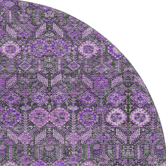 8' Purple And Ivory Tribal Washable Round Rug With UV Protection Photo 4