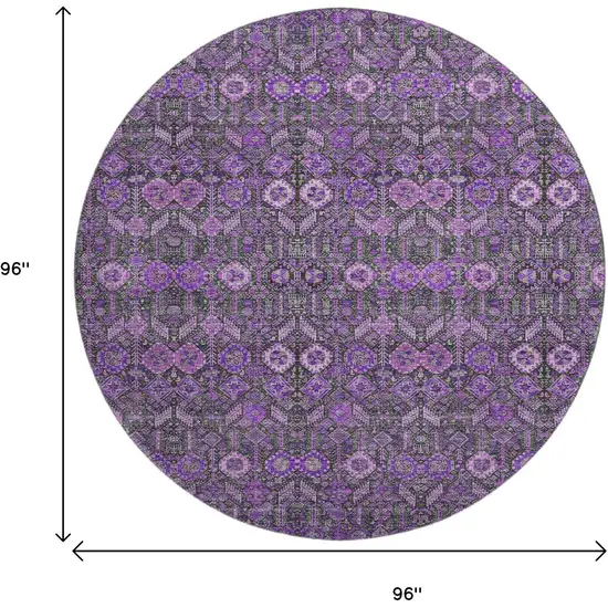 8' Purple And Ivory Tribal Washable Round Rug With UV Protection Photo 3