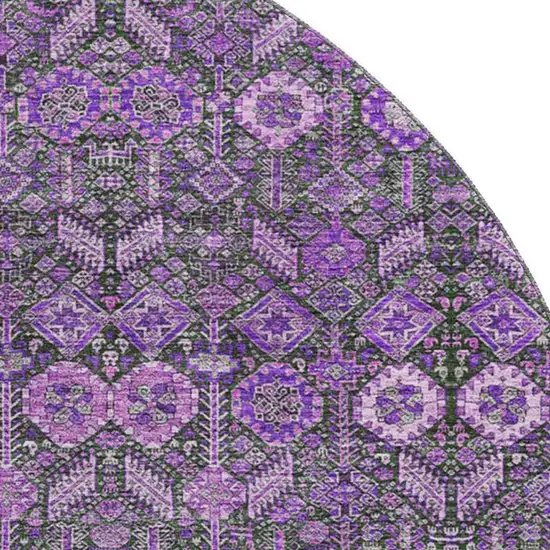 8' Purple And Ivory Tribal Washable Round Rug With UV Protection Photo 3