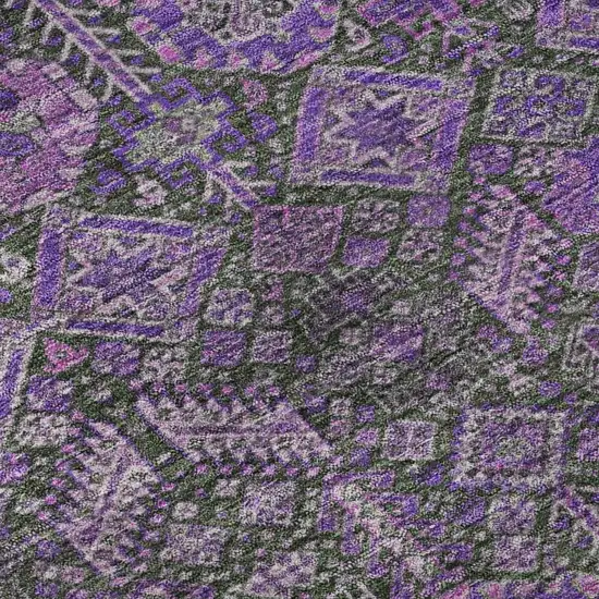 8' Purple And Ivory Tribal Washable Round Rug With UV Protection Photo 9